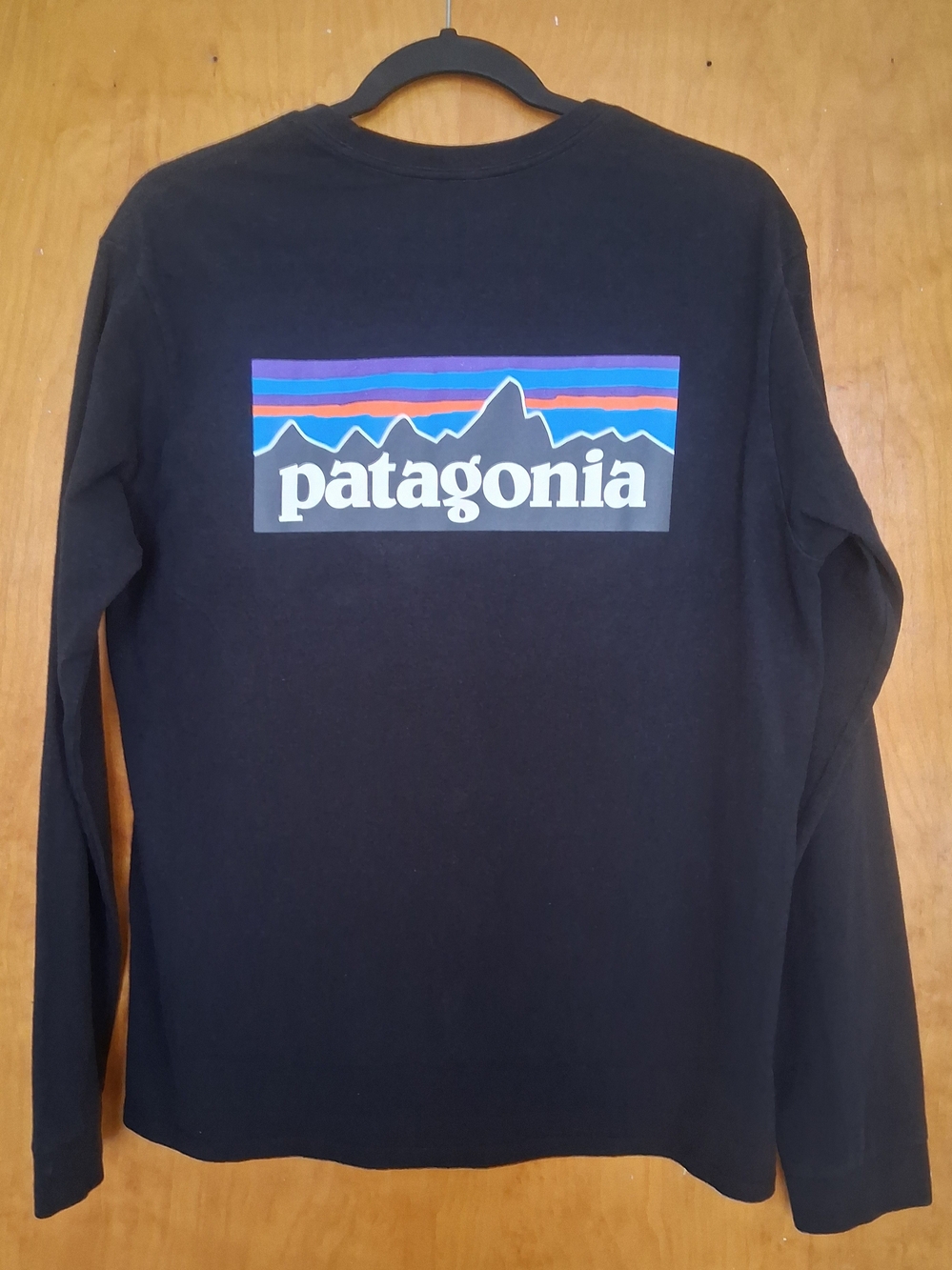 Patagonia P-6 Logo Responsibili-Tee Black Long Sleeve with Classic Mountain Logo